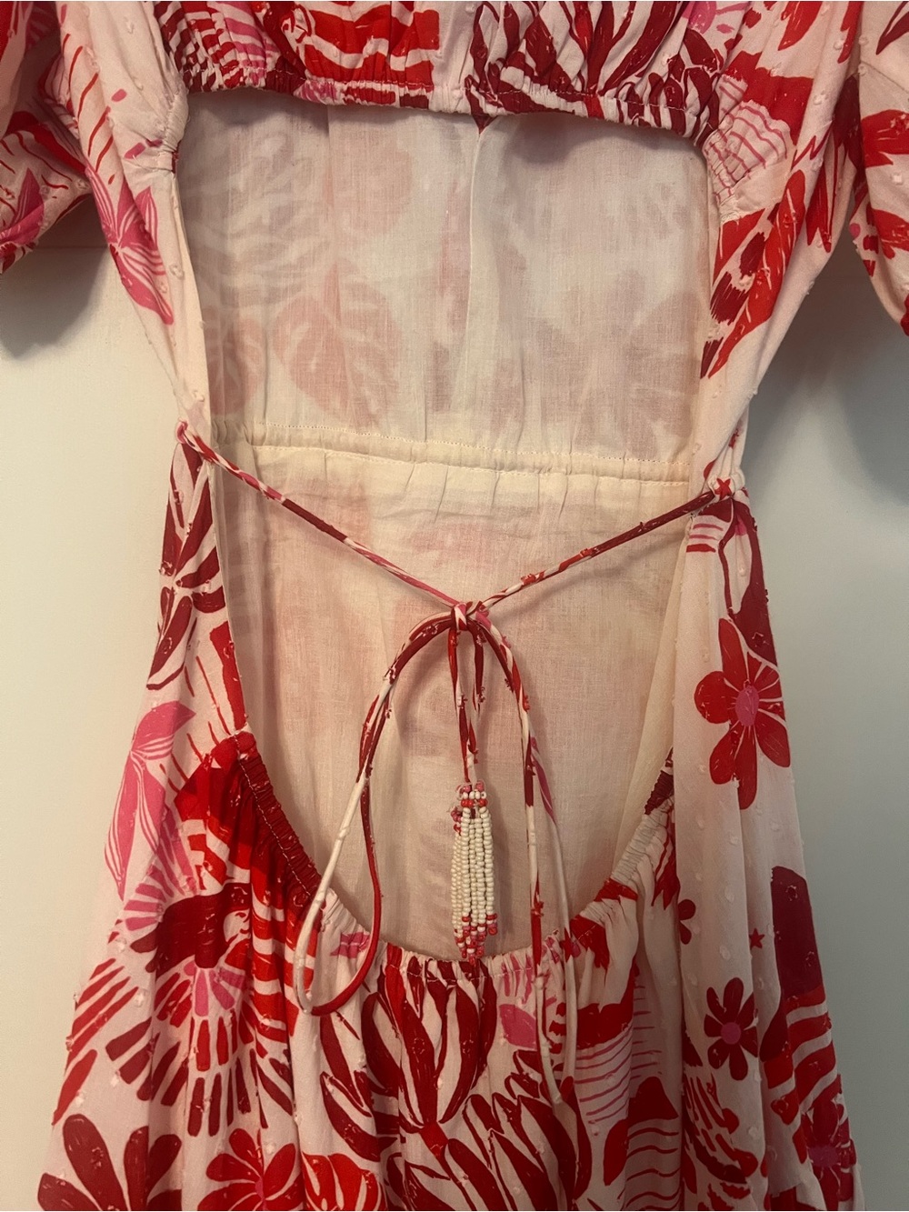 FARM Rio Red and White Floral High-Low Puff Sleeve Dress - Picture 6 of 8